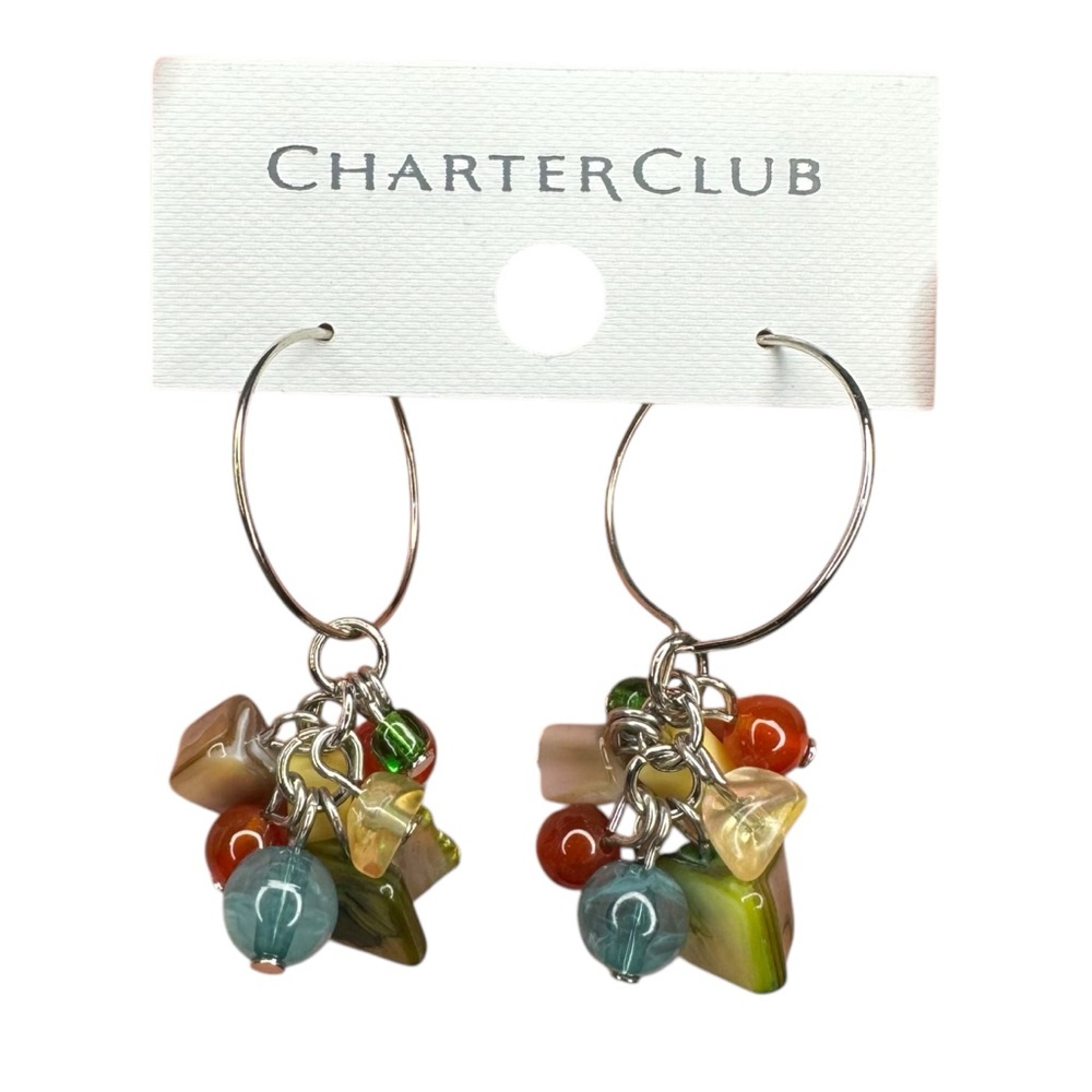 CHARTER CLUB Macy’s Silver Hoops with Colorful Beaded Earrings NEW